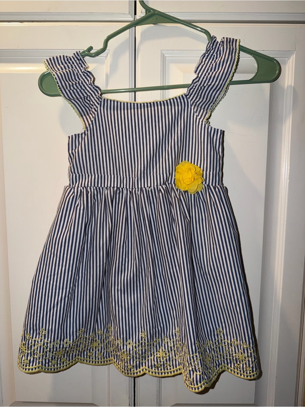 Penelope Mack Navy and White Striped Dress with Yellow Flower Size 4T